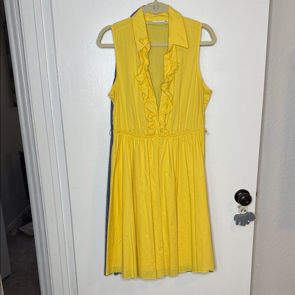 New York & Company Yellow and Denim Ruffle Midi Dresses👗
